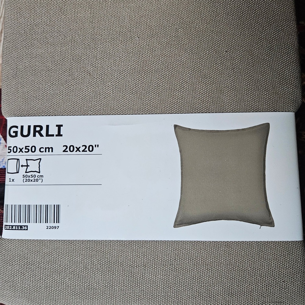 IKEA Gurli Cushion Pillow Cover Taupe Tan 20x20" 100% Cotton